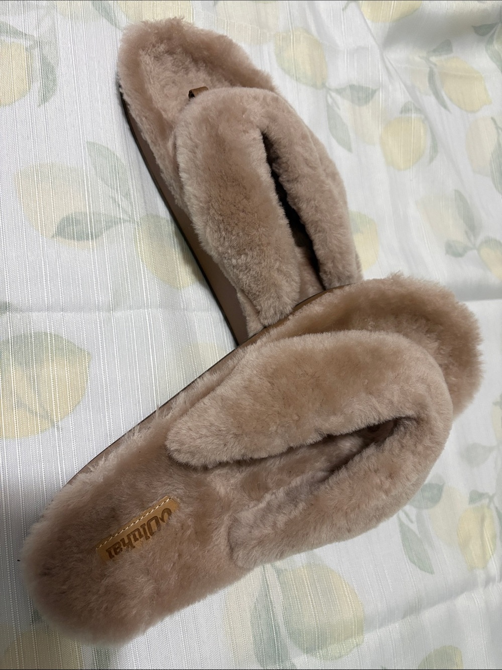 OluKai Cozy Plush Slide Slippers in Taupe